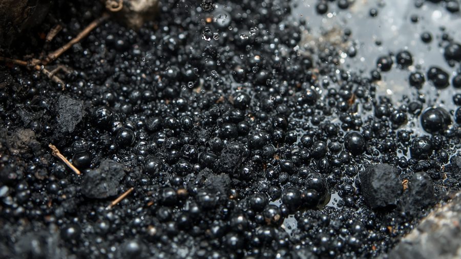 Micropartículas de carvão ativado CarbonGEO úmidas, close-up